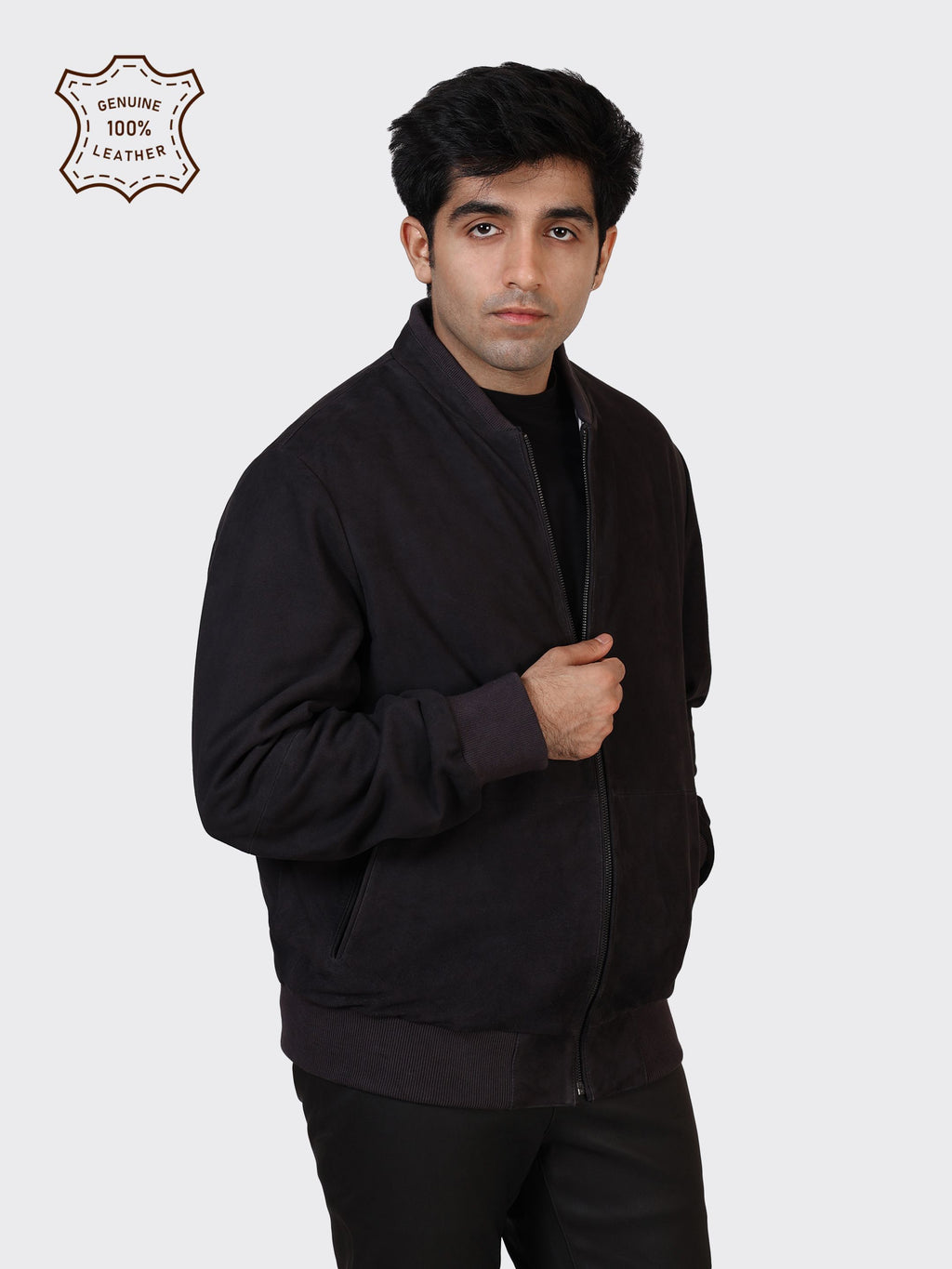MENS COLLEGE SUEDE LEATHER JACKET-NAVY
