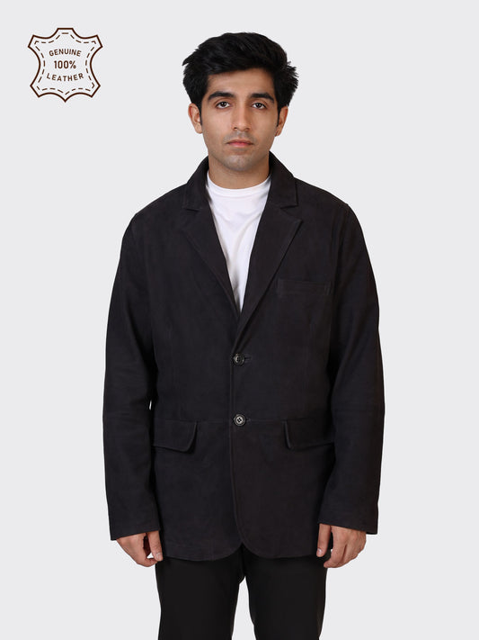 MENS BLAZER LEATHER JACKET-NAVY