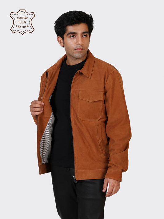 MENS SUEDE LEATHER JACKET-NAUGAT