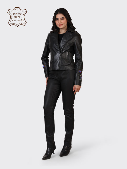 LADIES LEATHER JACKET-BLACK