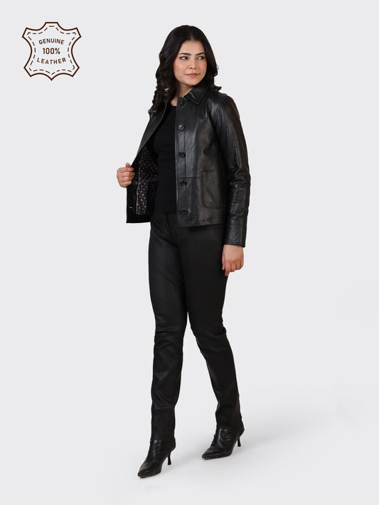 LADIES LEATHER JACKET-BLACK