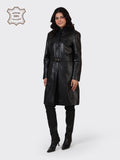LADIES KNEE-LENGTH LEATHER JACKET-BLACK