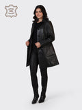 LADIES KNEE-LENGTH LEATHER JACKET-BLACK