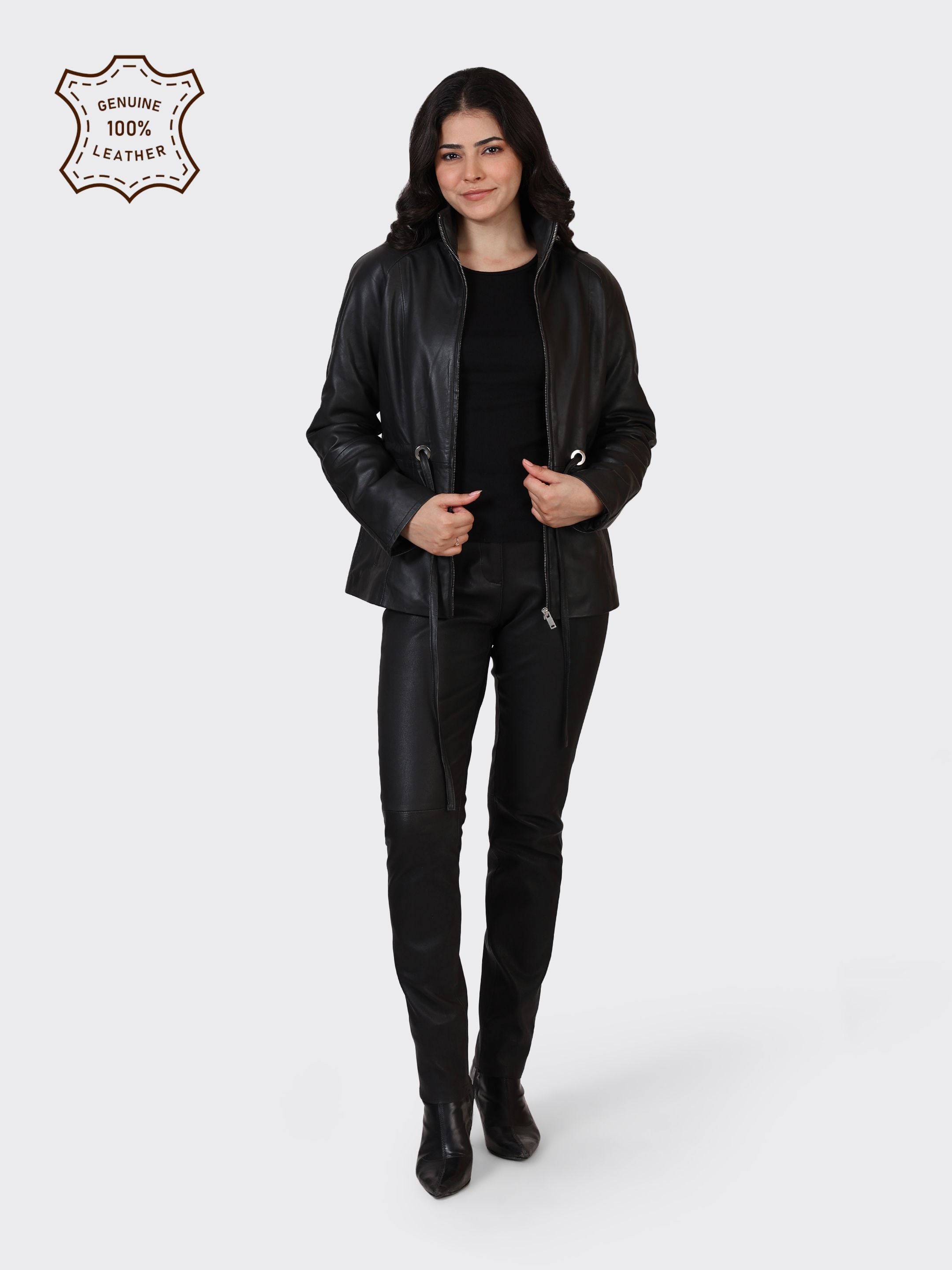 LADIES LEATHER JACKET-BLACK