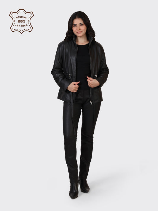 LADIES LEATHER JACKET-BLACK