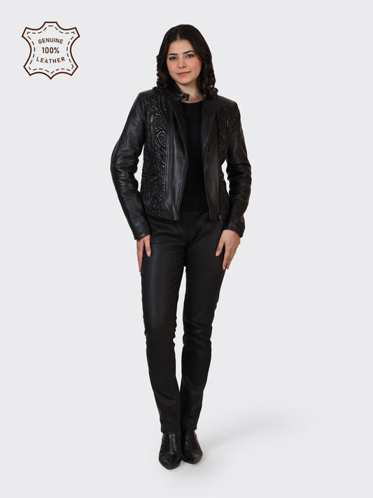 LADIES LEATHER JACKET-BLACK